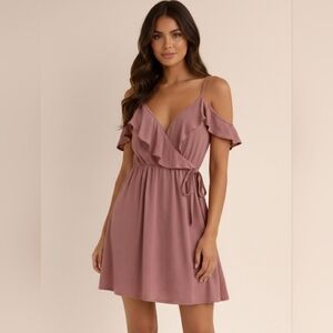 Jolie Faux Wrap Off-The-Shoulder Mini Dress